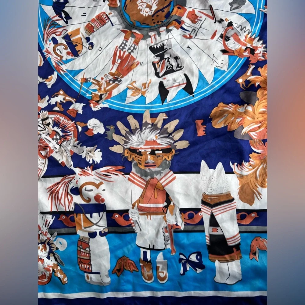 silk scarf  VALOIS VINTAGE PARIS xl size printed kachina - Picture 11 of 11
